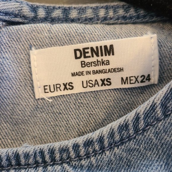 Bershka Denim Frill Dress Womens XS Long Sleeve Ruffle - Picture 6 of 10